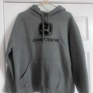 John Deere Gray Hoodie Sweatshirt Pullover Deer Logo Front Pocket Adult Large